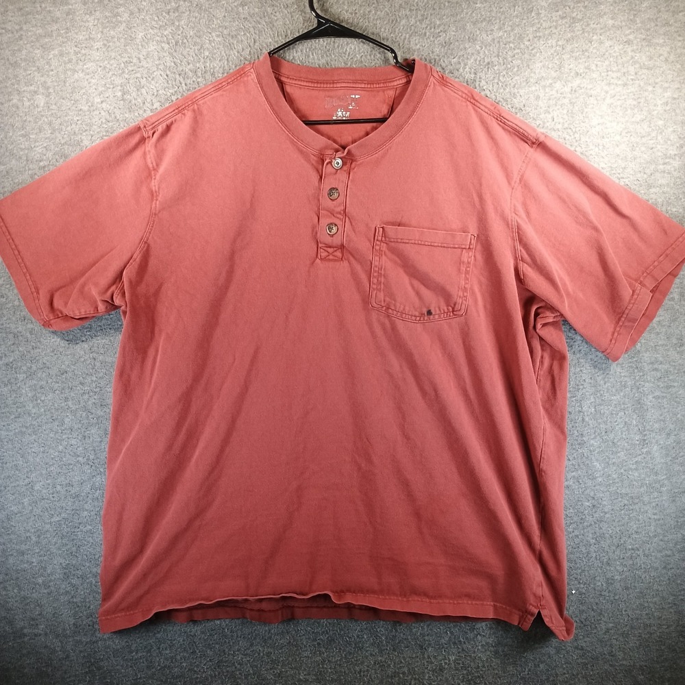 Duluth Trading Company Henley T-Shirt Mens 2XL Relaxed Longtail Short Sleeve Red
